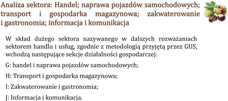 usług, zgodnie z metodologią przyjętą przez GUS, wchodzą następujące sekcje działalności gospodarczej: G: handel i