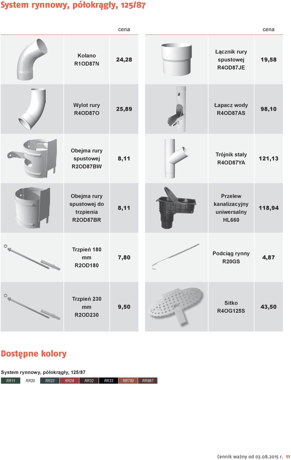 kanalizacyjny uniwersalny 118,94 R2OD87BR HL660 Trzpień 180 mm R2OD180 7,80 Podciąg rynny R20GS 4,87 Trzpień 230 mm R2OD230 9,50 Sitko