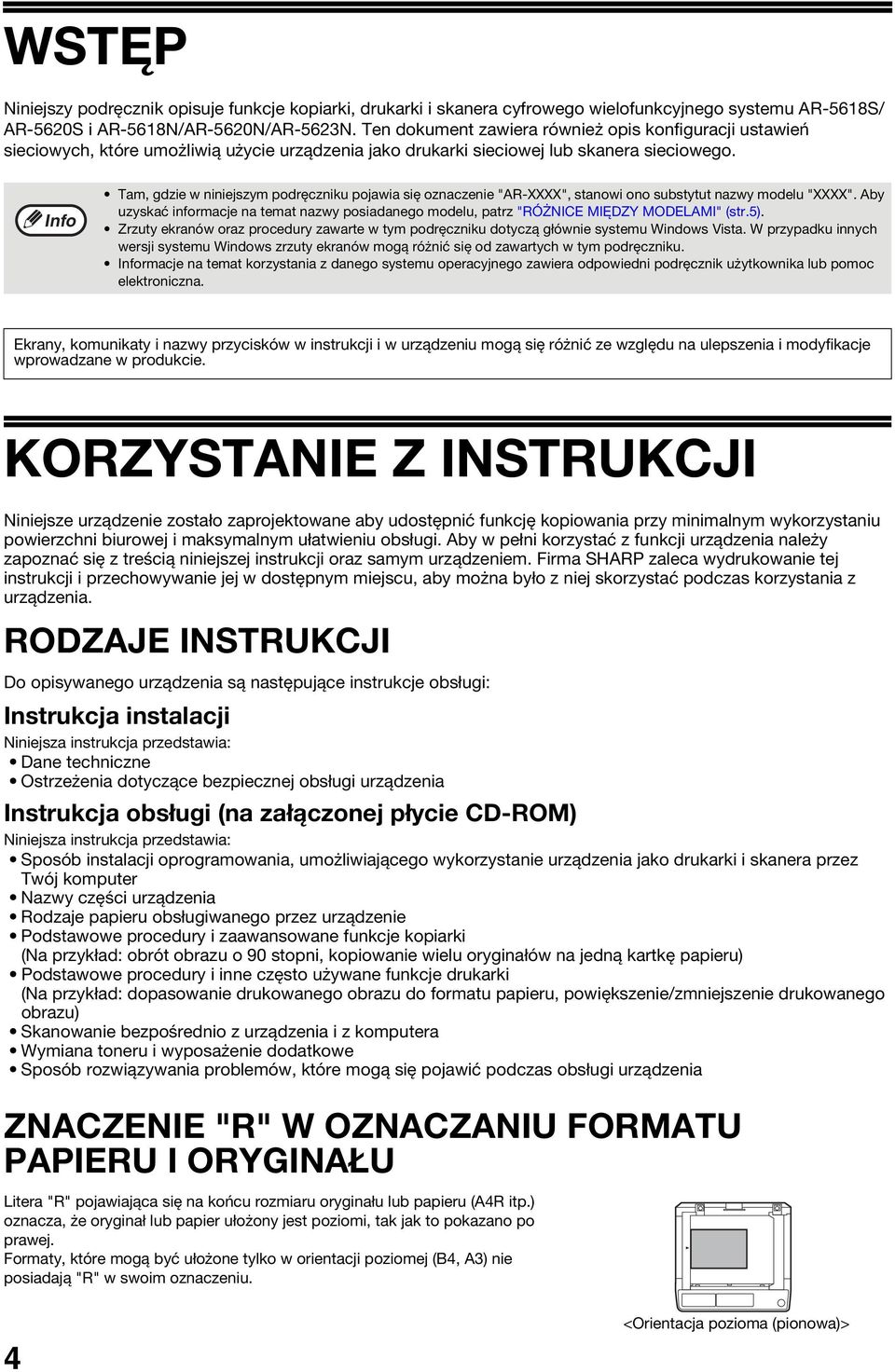 Tam, gdzie w niniejszym podręczniku pojawia się oznaczenie "AR-XXXX", stanowi ono substytut nazwy modelu "XXXX".