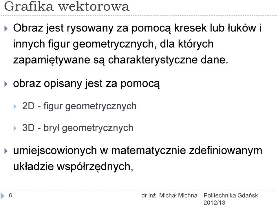 obraz opisany jest za pomocą 2D - figur geometrycznych 3D - brył geometrycznych