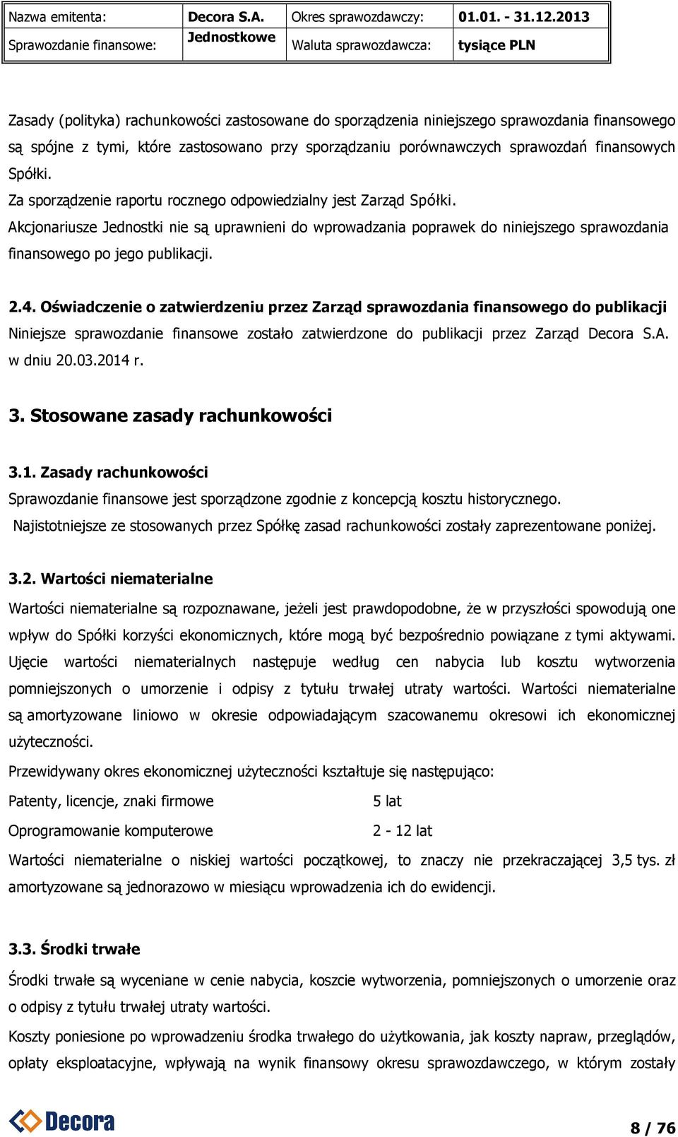 Akcjonariusze Jednostki nie są uprawnieni do wprowadzania poprawek do niniejszego sprawozdania finansowego po jego publikacji. 2.4.