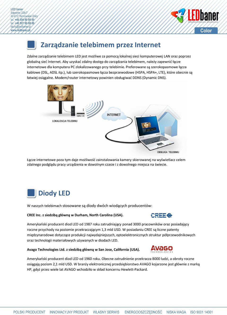 ), lub szerokopasmowe łącza bezprzewodowe (HSPA, HSPA+, LTE), które obecnie są łatwiej osiągalne. Modem/router internetowy powinien obsługiwać DDNS (Dynamic DNS).