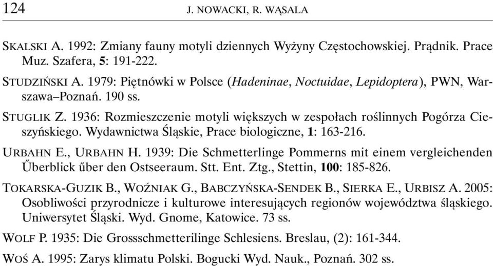 Wydawnictwa Śląskie, Prace biologiczne, 1: 163-216. URBAHN E., URBAHN H. 1939: Die Schmetterlinge Pommerns mit einem vergleichenden Űberblick űber den Ostseeraum. Stt. Ent. Ztg.