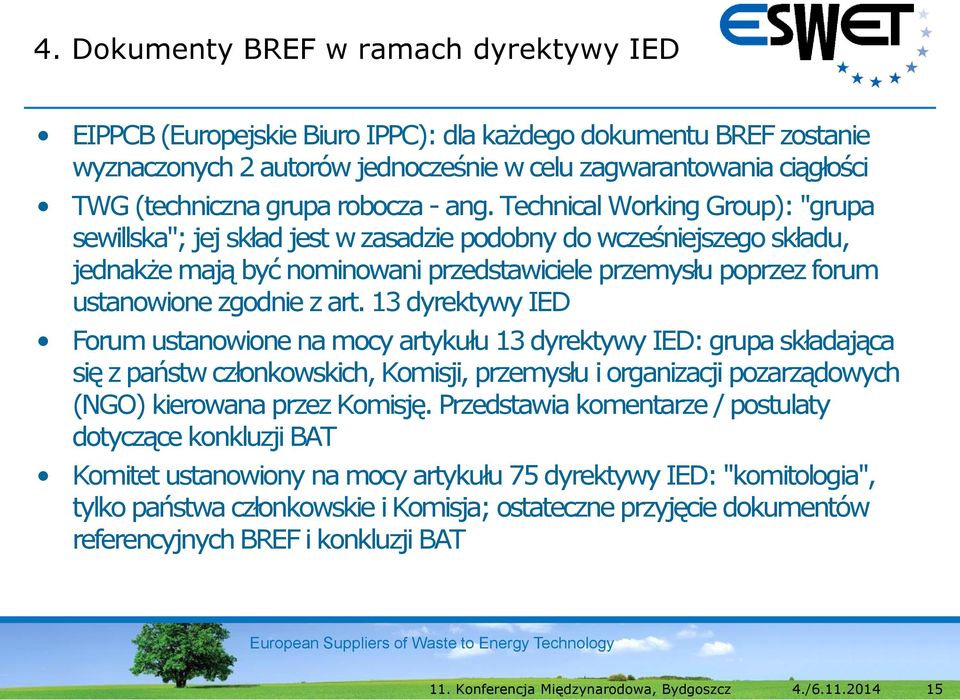 Technical Working Group): "grupa sewillska"; jej skład jest w zasadzie podobny do wcześniejszego składu, jednakże mają być nominowani przedstawiciele przemysłu poprzez forum ustanowione zgodnie z art.