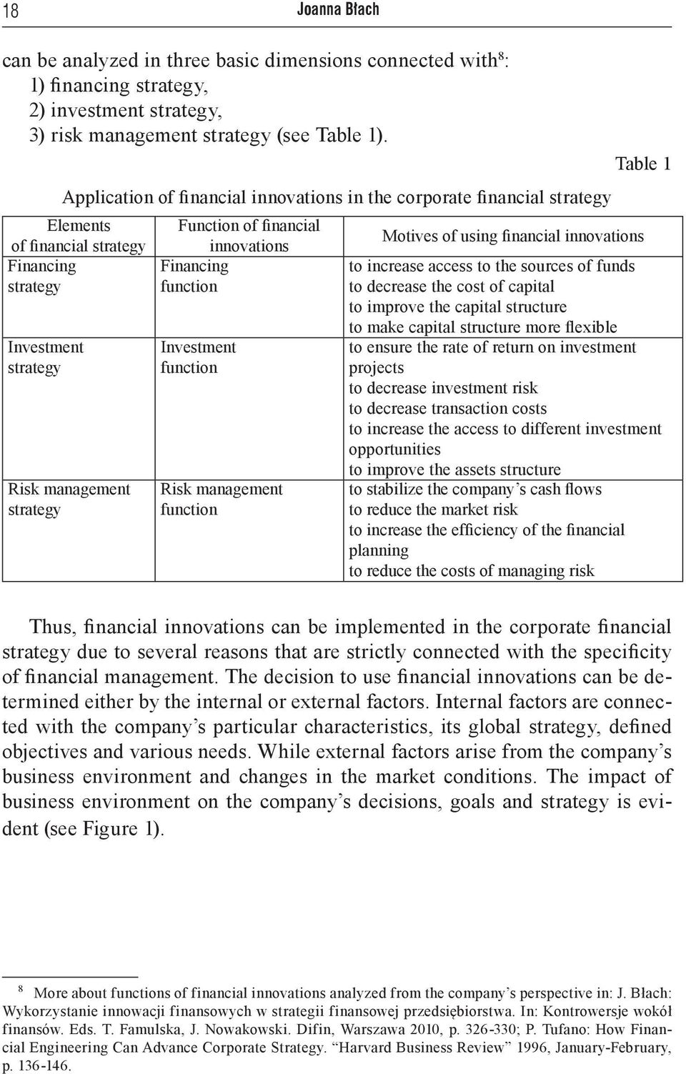 innovations Financing function Investment function Risk management function Table 1 Motives of using financial innovations to increase access to the sources of funds to decrease the cost of capital