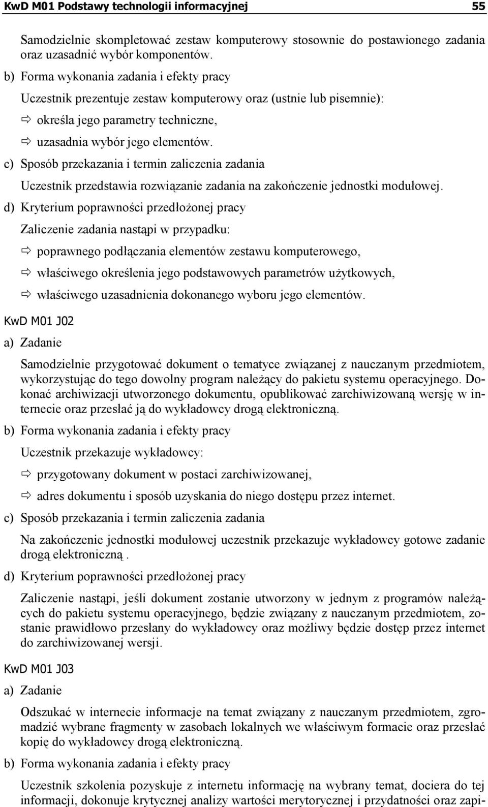 c) Sposób przekazania i termin zaliczenia zadania Uczestnik przedstawia rozwiązanie zadania na zakończenie jednostki modułowej.