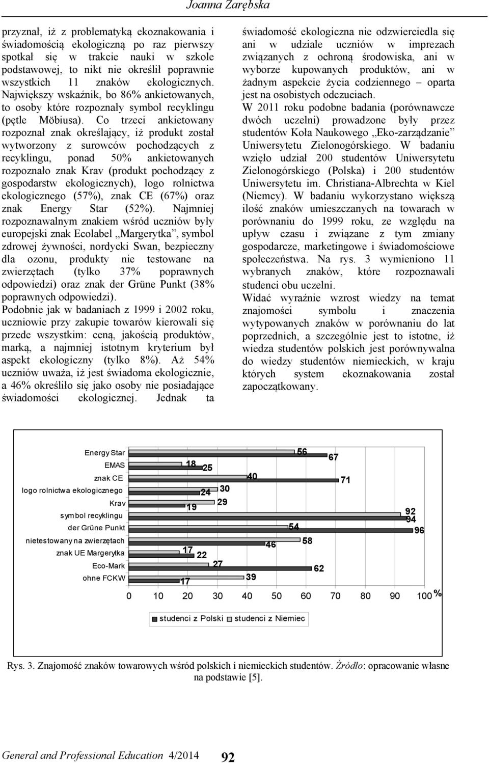 Co trzeci ankietowany rozpoznał znak określający, iż produkt został wytworzony z surowców pochodzących z recyklingu, ponad 50% ankietowanych rozpoznało znak Krav (produkt pochodzący z gospodarstw