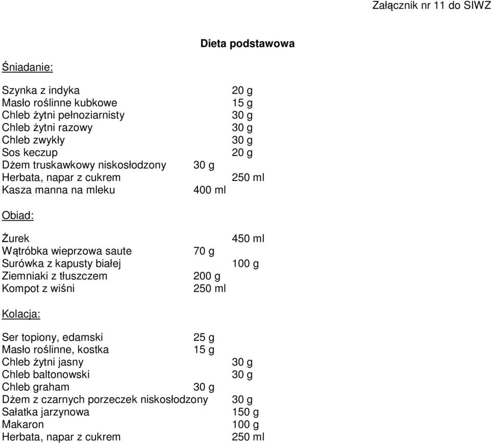 Surówka z kapusty białej Ziemniaki z tłuszczem 400 ml 70 g 200 g Ser