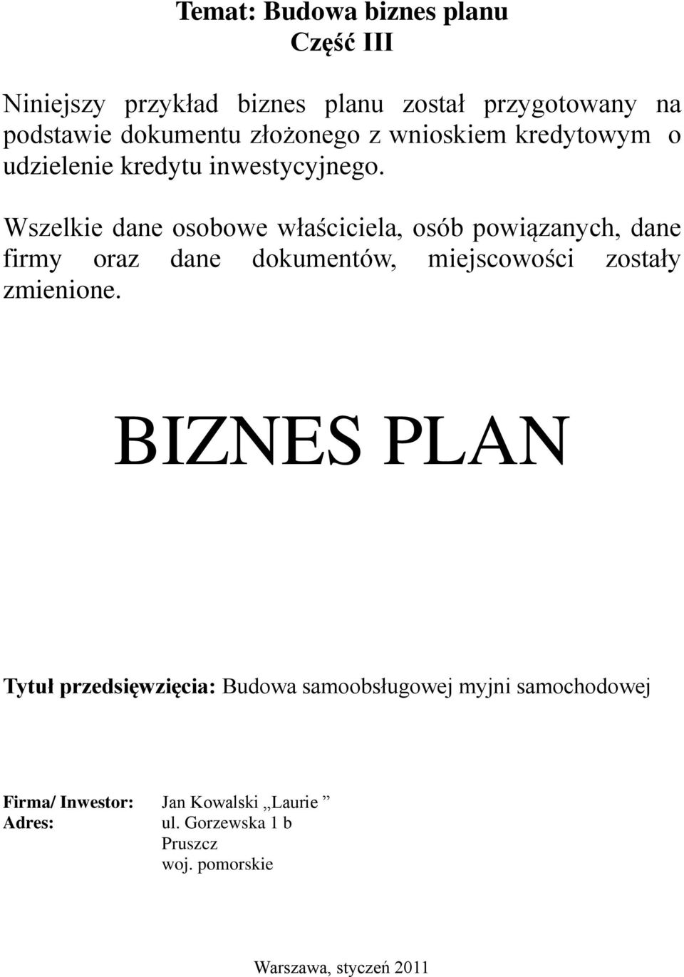 Wszelkie dane osobowe właściciela, osób powiązanych, dane firmy oraz dane dokumentów, miejscowości zostały zmienione.