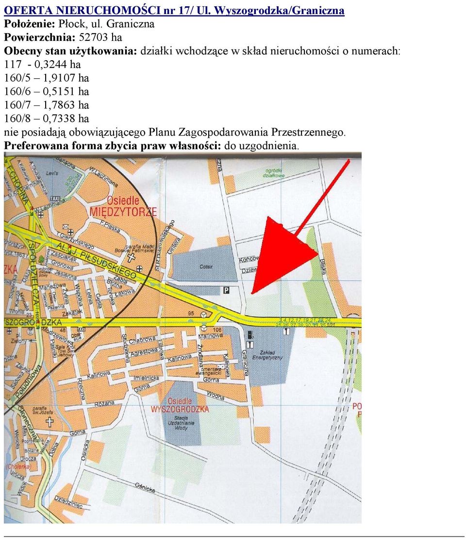 o numerach: 117-0,3244 ha 160/5 1,9107 ha 160/6 0,5151 ha 160/7 1,7863 ha 160/8 0,7338 ha nie