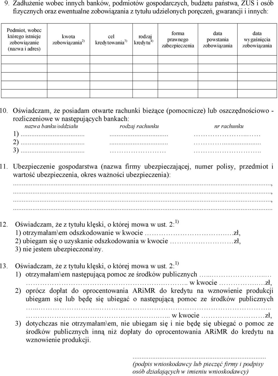 Oświadczam, że posiadam otwarte rachunki bieżące (pomocnicze) lub oszczędnościowo - rozliczeniowe w następujących bankach: nazwa banku/oddziału rodzaj rachunku nr rachunku 1)........ 2)......... 3).