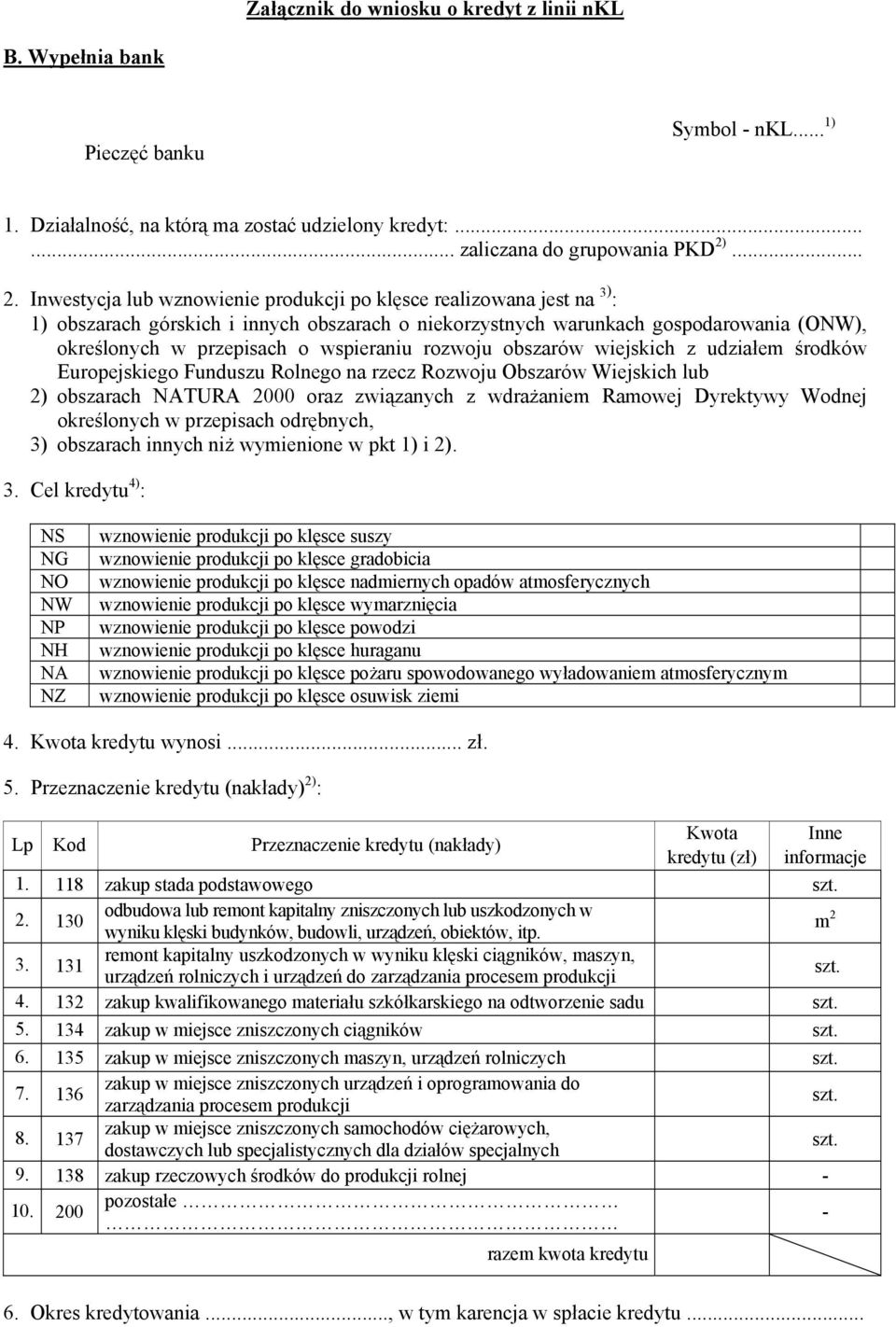 Inwestycja lub wznowienie produkcji po klęsce realizowana jest na 3) : 1) obszarach górskich i innych obszarach o niekorzystnych warunkach gospodarowania (ONW), określonych w przepisach o wspieraniu