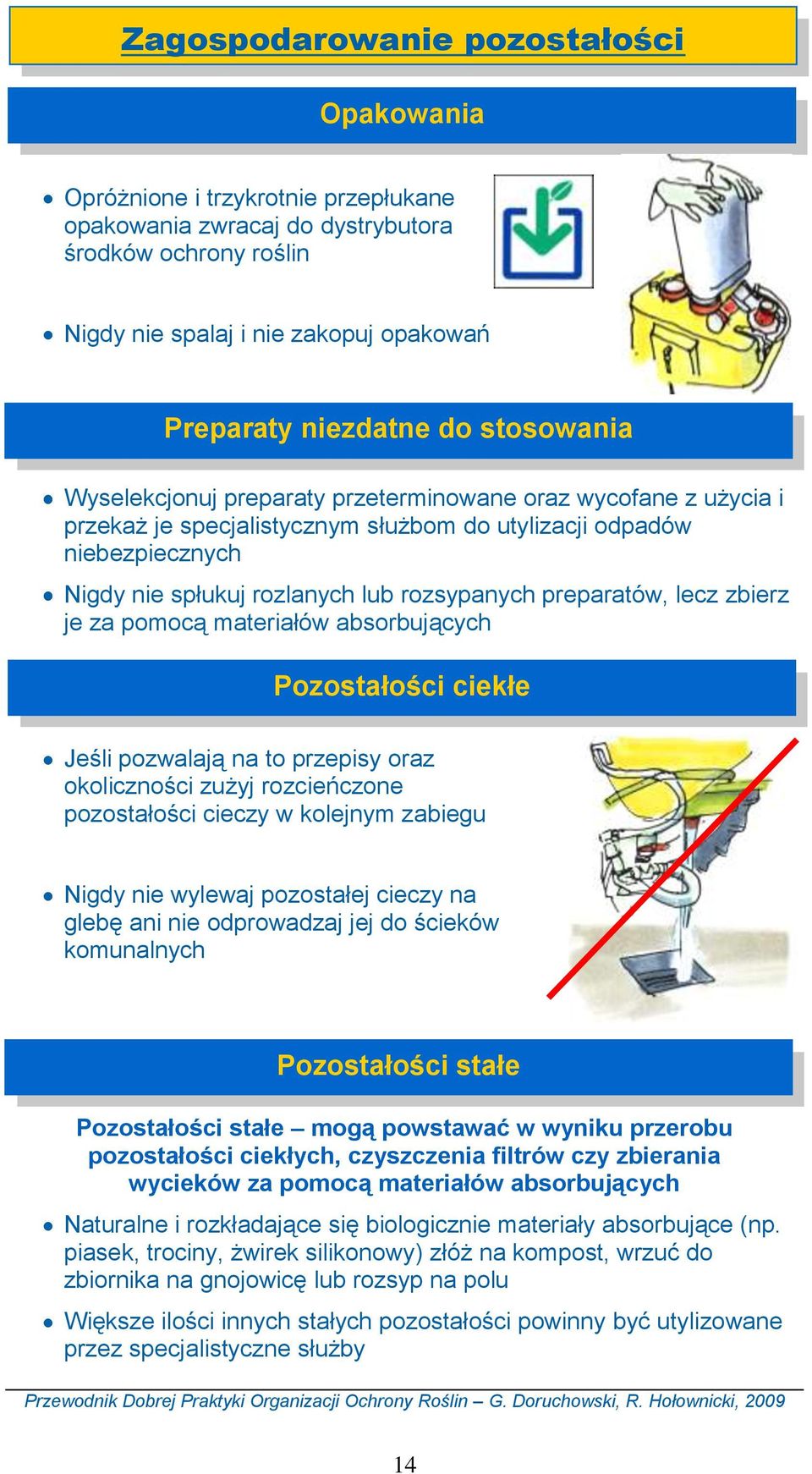 preparatów, lecz zbierz je za pomocą materiałów absorbujących Pozostałości ciekłe Jeśli pozwalają na to przepisy oraz okoliczności zużyj rozcieńczone pozostałości cieczy w kolejnym zabiegu Nigdy nie