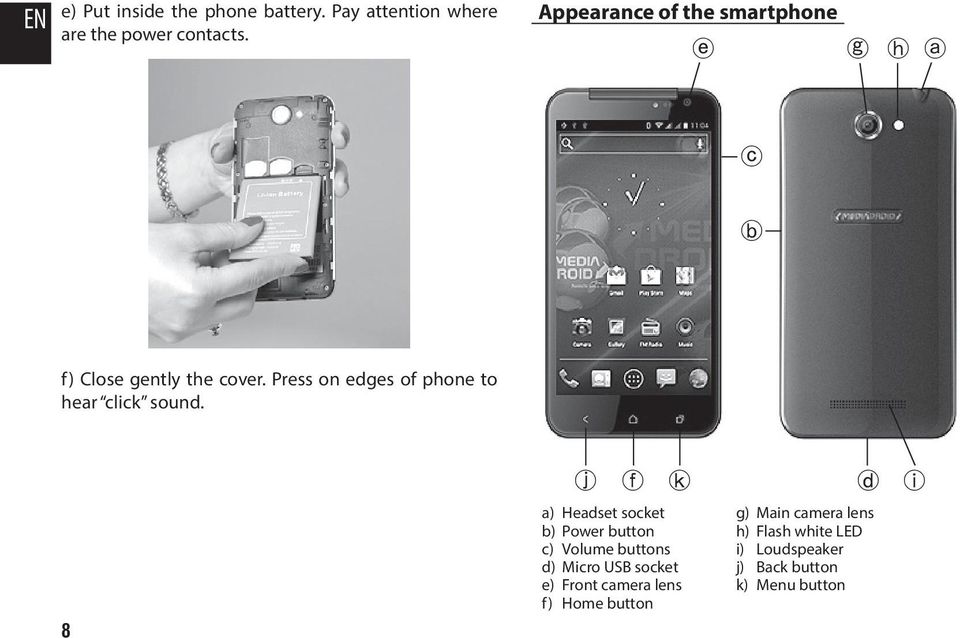 Press on edges of phone to hear click sound.