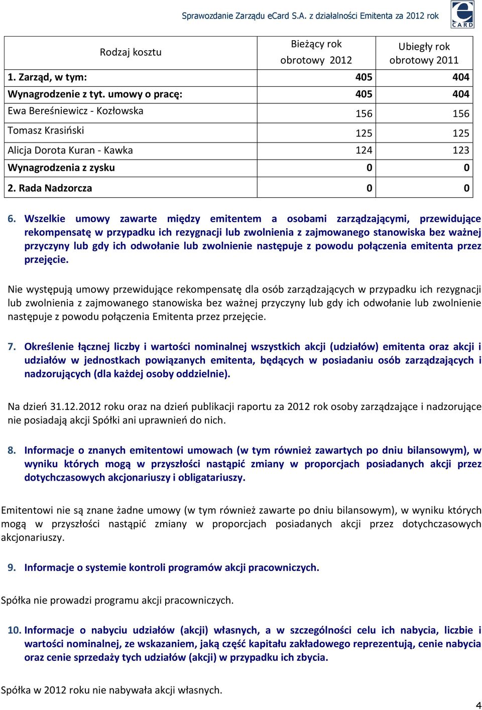 Wszelkie umowy zawarte między emitentem a osobami zarządzającymi, przewidujące rekompensatę w przypadku ich rezygnacji lub zwolnienia z zajmowanego stanowiska bez ważnej przyczyny lub gdy ich