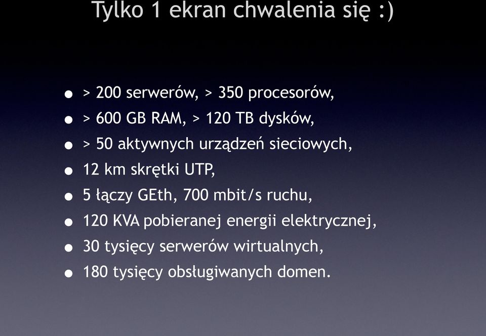 ruchu, 30 tysięcy serwerów wirtualnych, 180 tysięcy obsługiwanych domen.