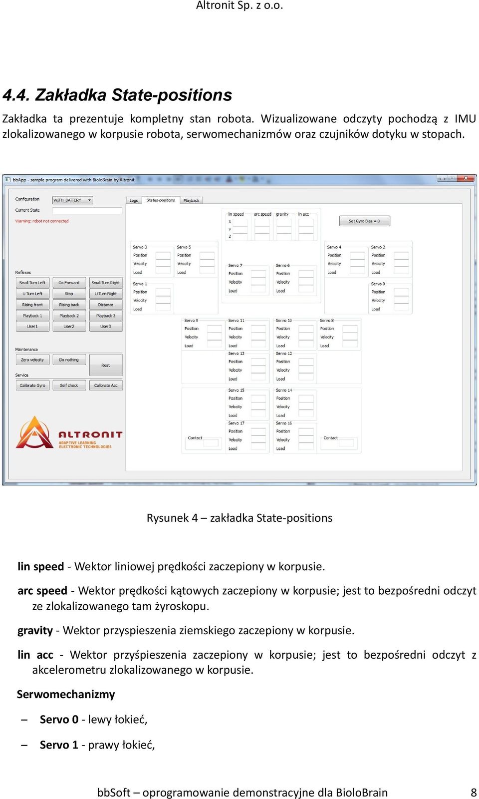 Rysunek 4 zakładka State-positions lin speed - Wektor liniowej prędkości zaczepiony w korpusie.