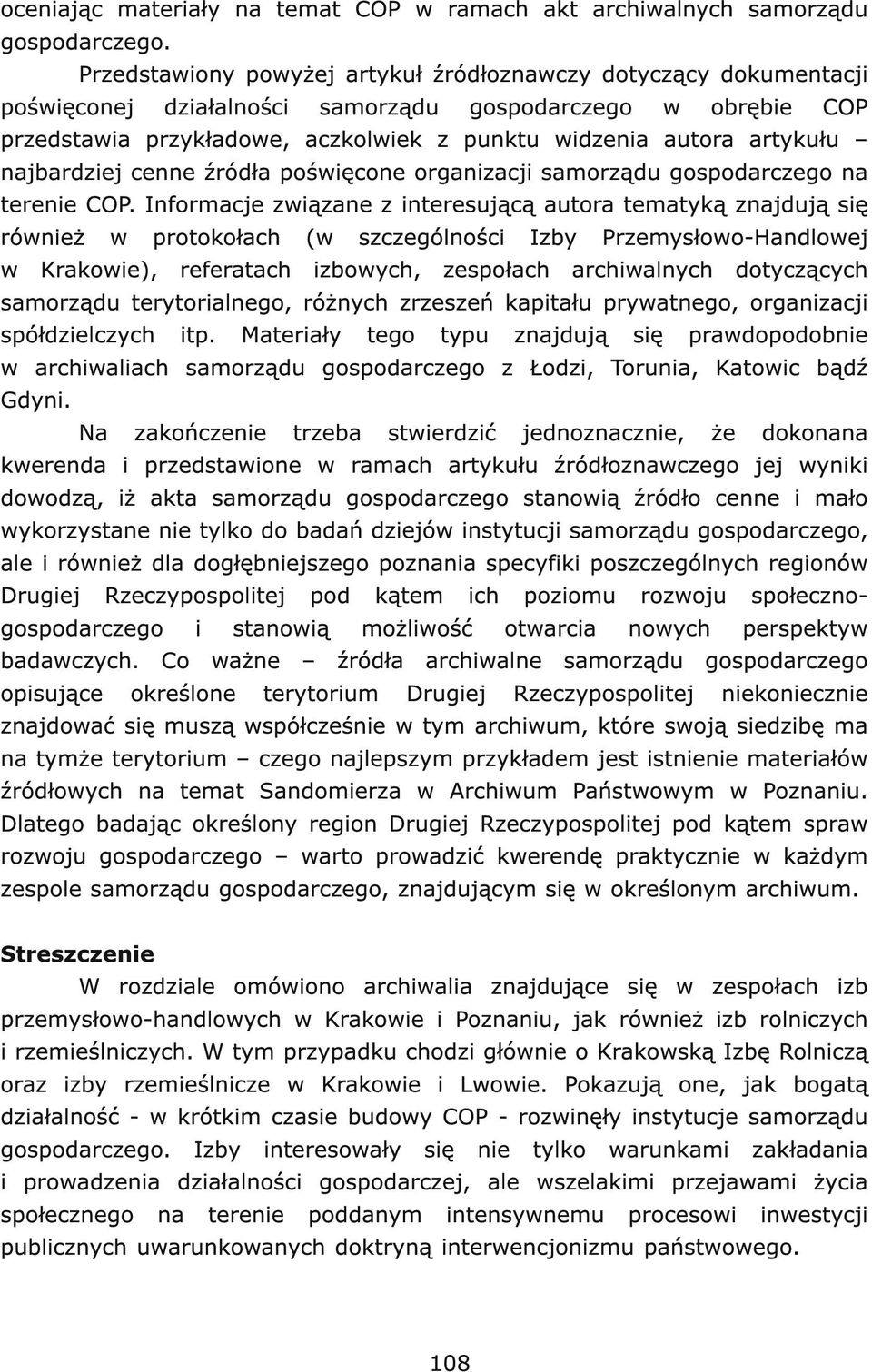 najbardziej cenne źródła poświęcone organizacji samorządu gospodarczego na terenie COP.