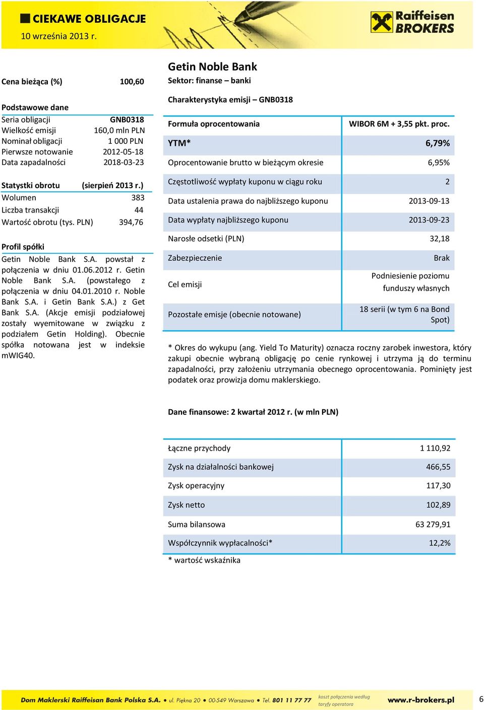 Noble Bank S.A. i Getin Bank S.A.) z Get Bank S.A. (Akcje emisji podziałowej zostały wyemitowane w związku z podziałem Getin Holding). Obecnie spółka notowana jest w indeksie mwig4.