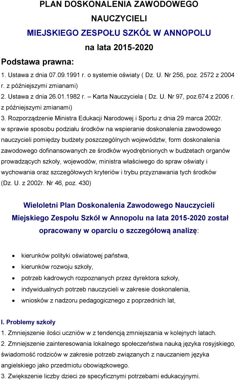 Rozporządzenie Ministra Edukacji Narodowej i Sportu z dnia 29 marca 2002r.