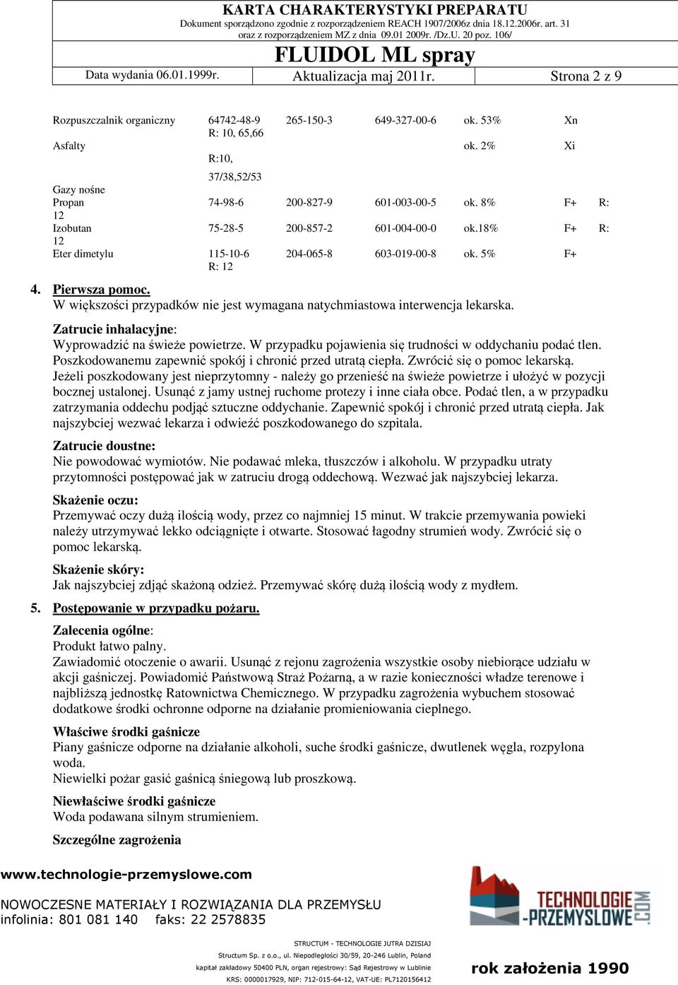 5% F+ R: 12 4. Pierwsza pomoc. W większości przypadków nie jest wymagana natychmiastowa interwencja lekarska. Zatrucie inhalacyjne: Wyprowadzić na świeże powietrze.