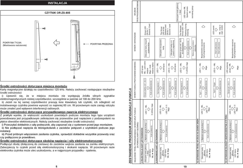 od 00 do 00 khz. Fii) Jeżeli na tej samej częstotliwości pracują inne klawiatury lub czytniki, ich odległość od instalowanego czytnika powinna wynosić co najmniej 60 cm.