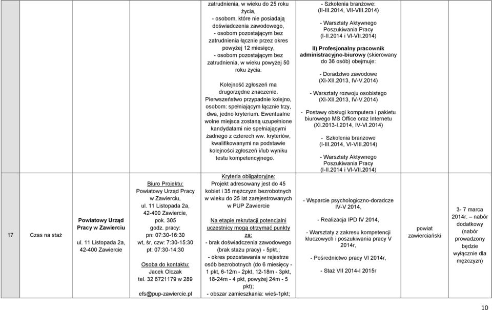 pl zatrudnienia, w wieku do 25 roku życia, - osobom, które nie posiadają doświadczenia zawodowego, - osobom pozostającym bez zatrudnienia łącznie przez okres powyżej 12 miesięcy, - osobom