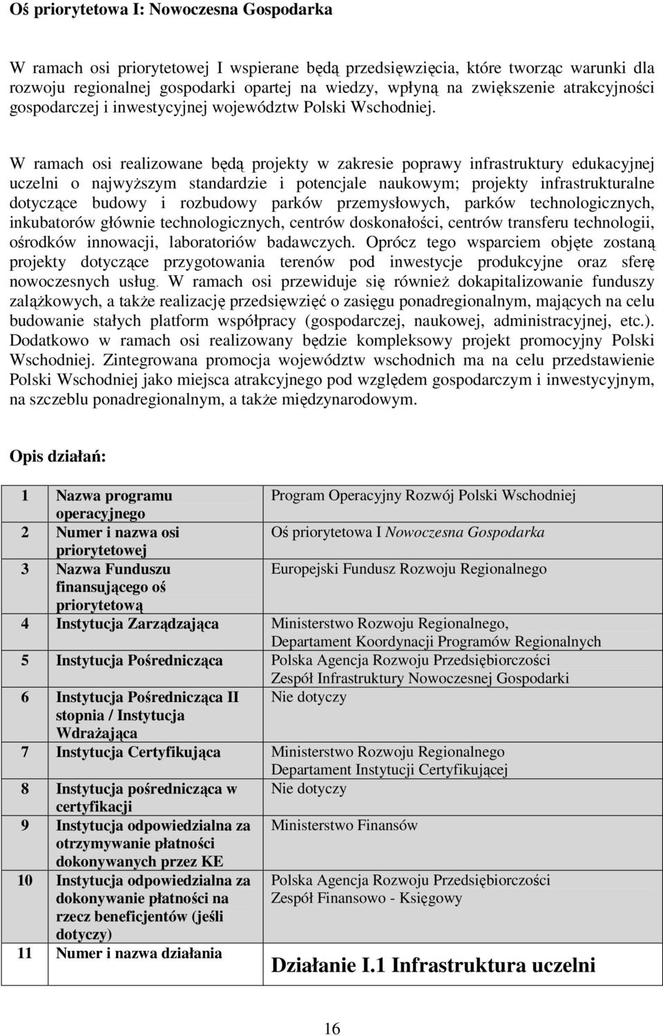 W ramach osi realizowane będą projekty w zakresie poprawy infrastruktury edukacyjnej uczelni o najwyŝszym standardzie i potencjale naukowym; projekty infrastrukturalne dotyczące budowy i rozbudowy