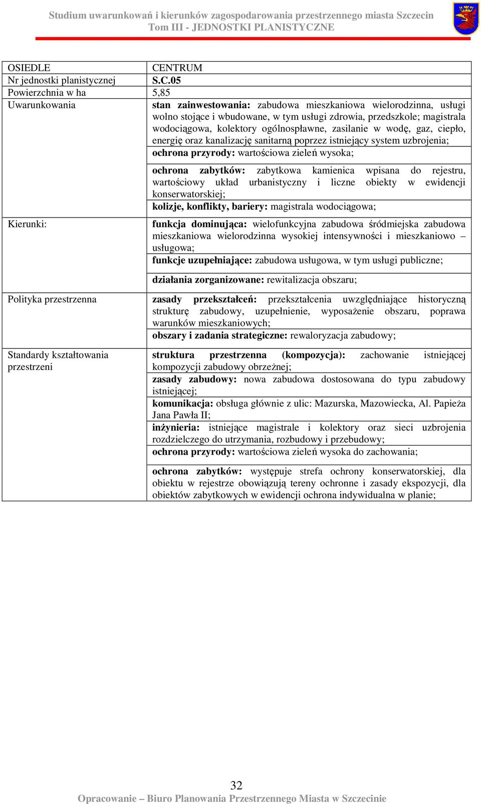 ogólnospławne, zasilanie w wodę, gaz, ciepło, energię oraz kanalizację sanitarną poprzez istniejący system uzbrojenia; ochrona przyrody: wartościowa zieleń wysoka; ochrona zabytków: zabytkowa