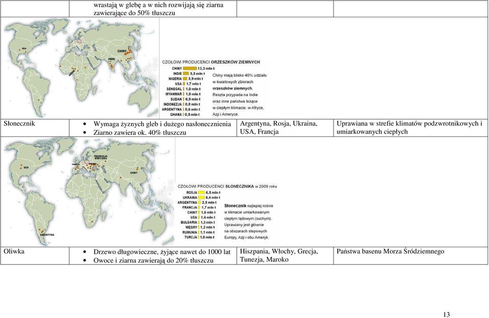 40% tłuszczu Argentyna, Rosja, Ukraina, USA, Francja Uprawiana w strefie klimatów podzwrotnikowych i