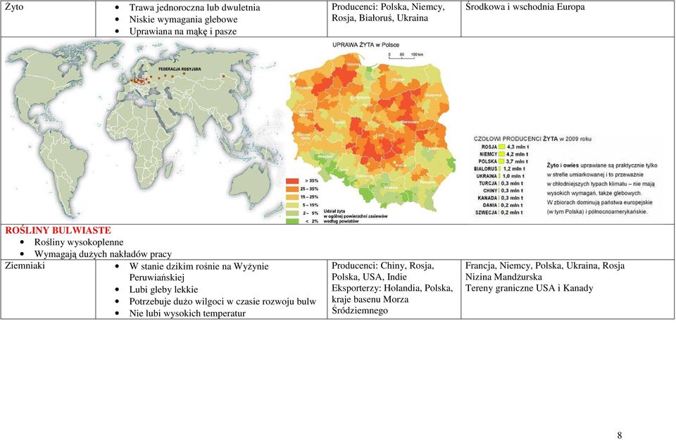 Peruwiańskiej Lubi gleby lekkie Potrzebuje dużo wilgoci w czasie rozwoju bulw Nie lubi wysokich temperatur Producenci: Chiny, Rosja, Polska, USA,