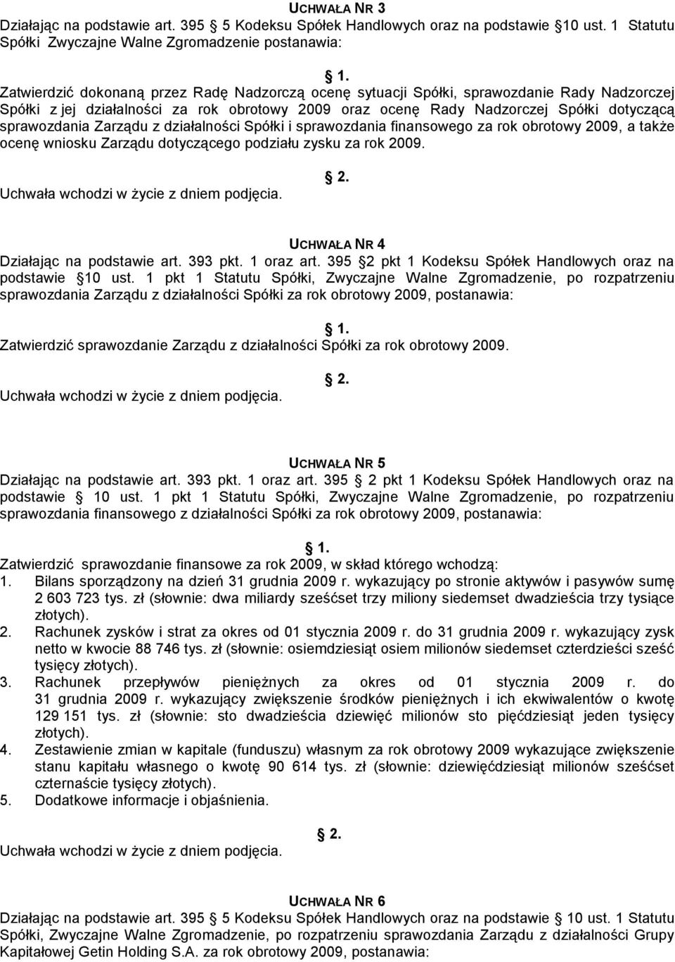 oraz ocenę Rady Nadzorczej Spółki dotyczącą sprawozdania Zarządu z działalności Spółki i sprawozdania finansowego za rok obrotowy 2009, a także ocenę wniosku Zarządu dotyczącego podziału zysku za rok