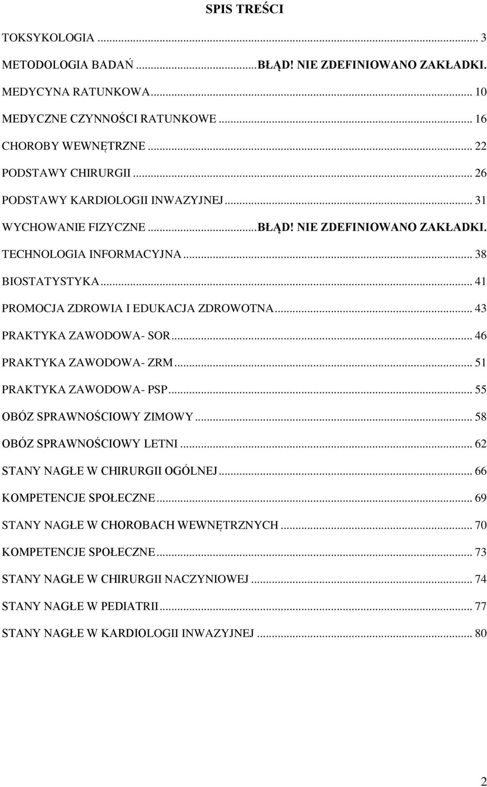 .. 43 PRAKTYKA ZAWODOWA- SOR... 46 PRAKTYKA ZAWODOWA- ZRM... 51 PRAKTYKA ZAWODOWA- PSP... 55 OBÓZ SPRAWNOŚCIOWY ZIMOWY... 58 OBÓZ SPRAWNOŚCIOWY LETNI... 62 STANY NAGŁE W CHIRURGII OGÓLNEJ.