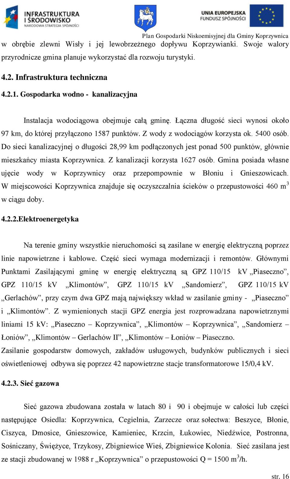 Do sieci kanalizacyjnej o długości 28,99 km podłączonych jest ponad 500 punktów, głównie mieszkańcy miasta Koprzywnica. Z kanalizacji korzysta 1627 osób.