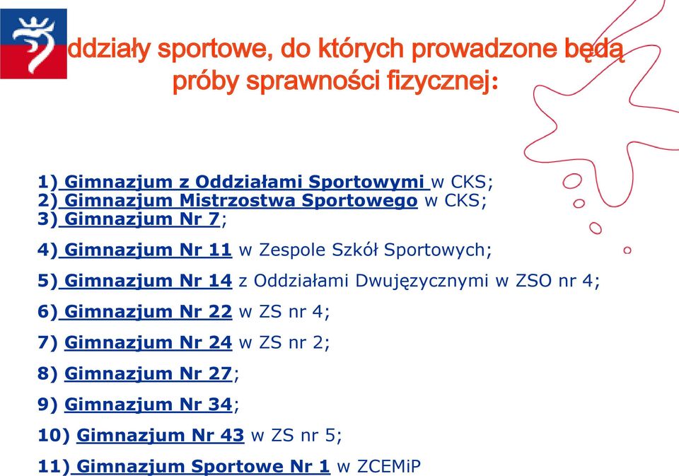 Sportowych; 5) Gimnazjum Nr 14 z Oddziałami Dwujęzycznymi w ZSO nr 4; 6) Gimnazjum Nr 22 w ZS nr 4; 7) Gimnazjum