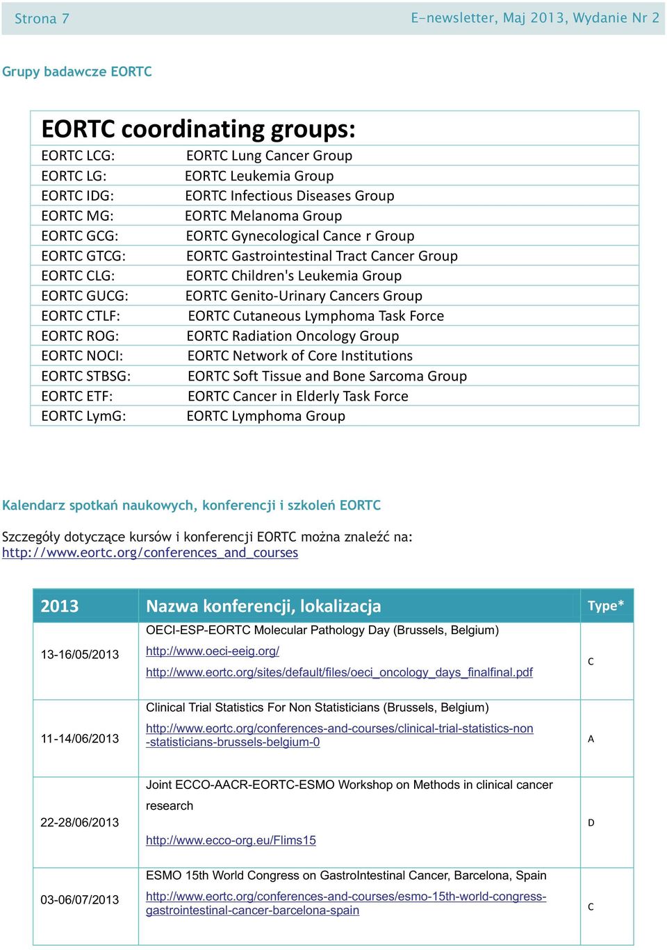 CTLF: EORTC Cutaneous Lymphoma Task Force EORTC ROG: EORTC Radiation Oncology Group EORTC NOCI: EORTC Network of Core Institutions EORTC STBSG: EORTC Soft Tissue and Bone Sarcoma Group EORTC ETF: