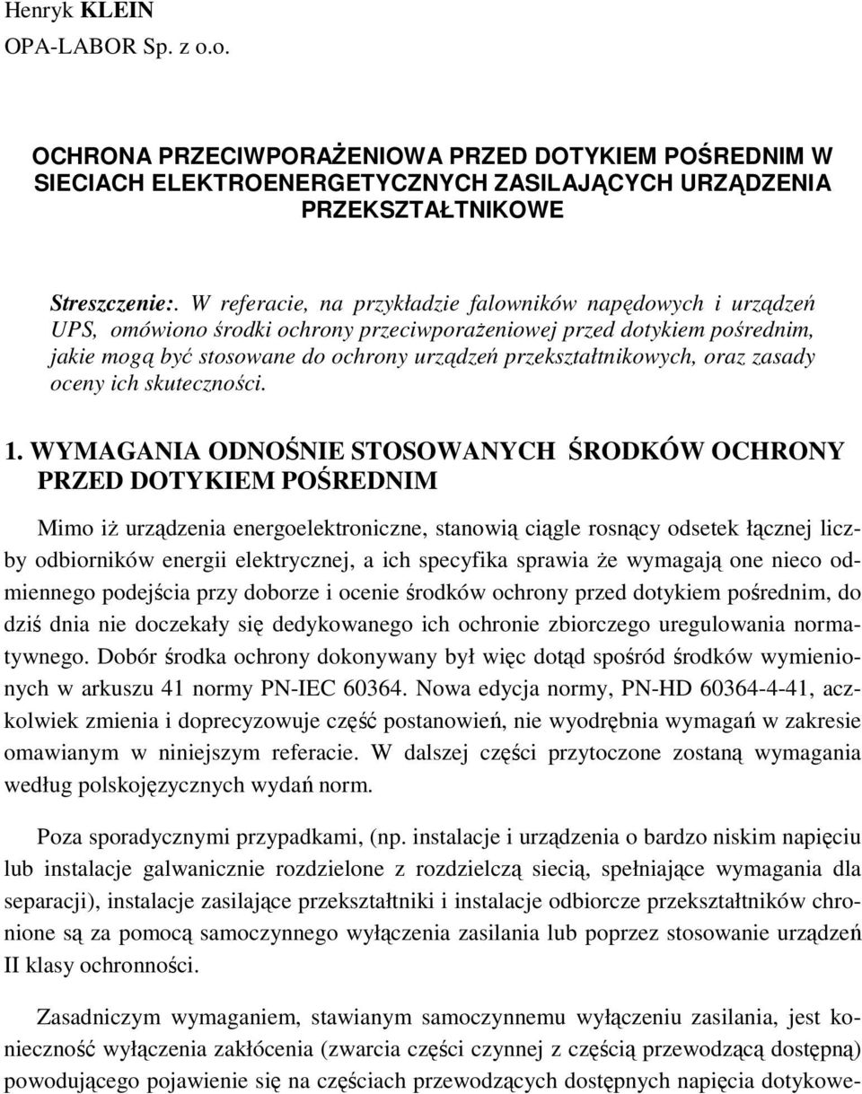 przekształtnikowych, oraz zasady oceny ich skuteczności. 1.