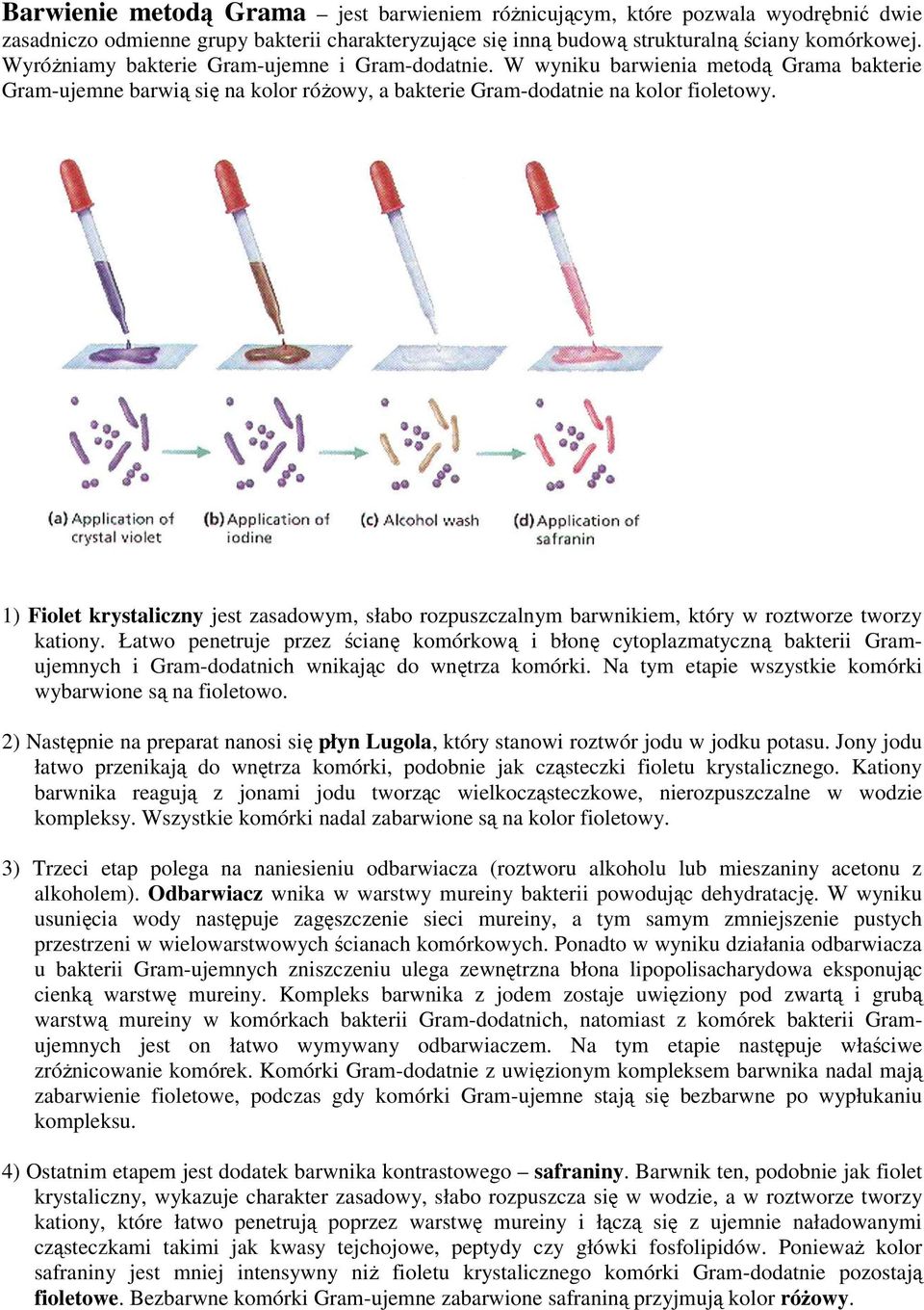 1) Fiolet krystaliczny jest zasadowym, słabo rozpuszczalnym barwnikiem, który w roztworze tworzy kationy.