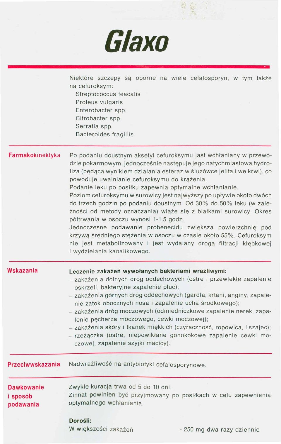 esteraz w śluzówce jelita i we krwi), co powoduje uwalnianie cefuroksymu do krążenia. Podanie leku po posiłku zapewnia optymalne wchłanianie.