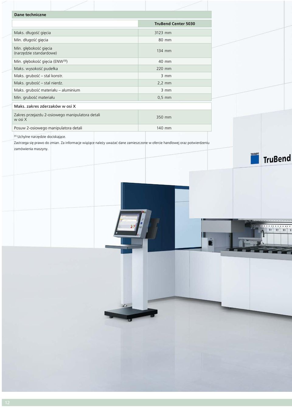 grubość materiału aluminium 3 mm Min. grubość materiału 0,5 mm Maks.