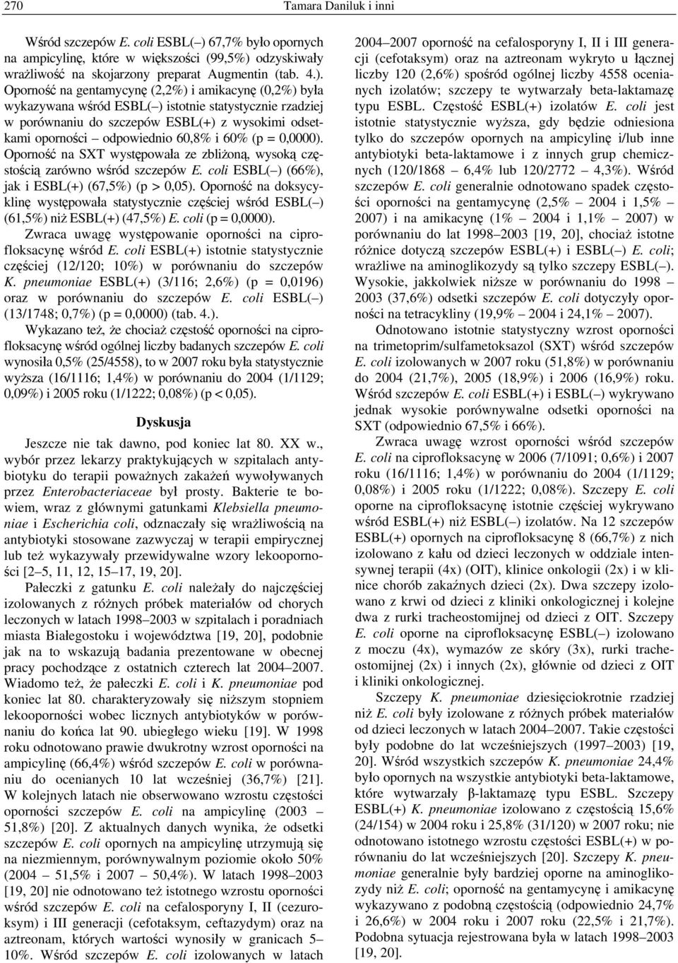 odzyskiwały wrażliwość na skojarzony preparat Augmentin (tab. 4.).