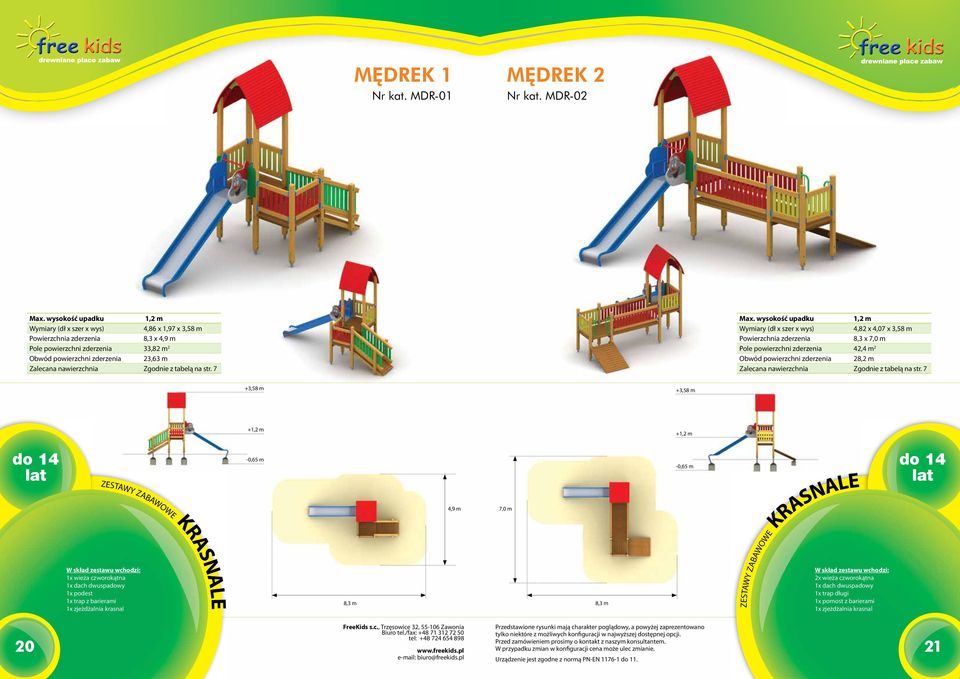 m 8,3 x 7,0 m Pole powierzchni zderzenia 42,4 m 2 Obwód powierzchni zderzenia 28,2 m +3,58 m +3,58 m ZESTAWY ZABAWOWE KRASNALE 1x wieża