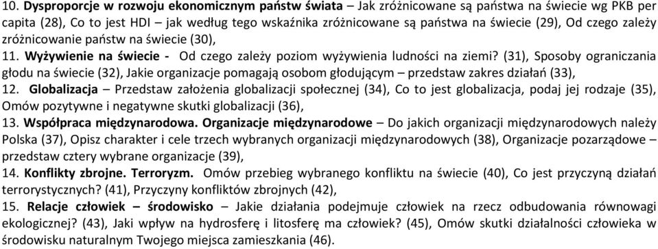 (31), Sposoby ograniczania głodu na świecie (32), Jakie organizacje pomagają osobom głodującym przedstaw zakres działań (33), 12.