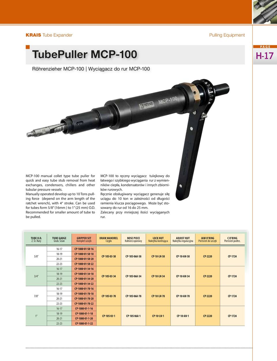 Can be used for tubes form (16mm ) to (25 mm) O.D. Recommended for smaller amount of tube to be pulled.