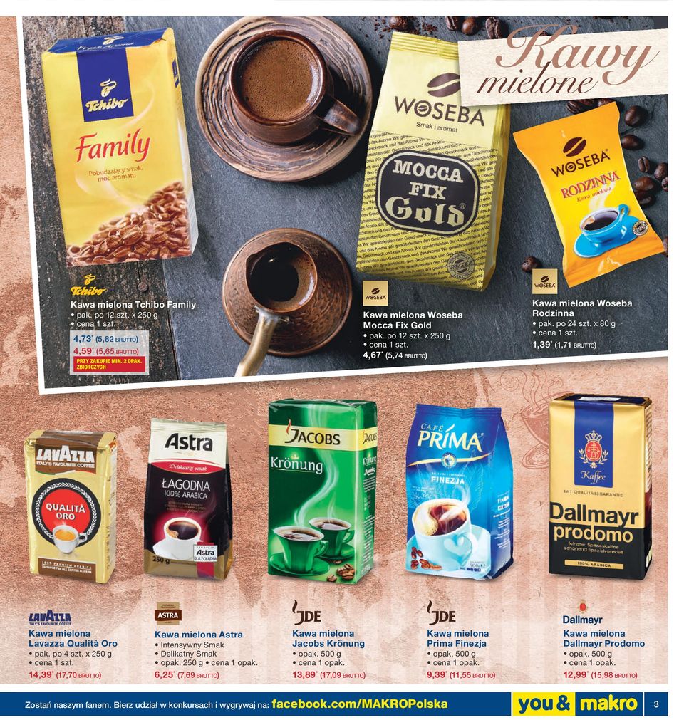 ZBIORCZYCH mielona Lavazza Qualità Oro mielona Astra pak. po 4 szt. x 250 g Intensywny Smak Delikatny Smak opak.