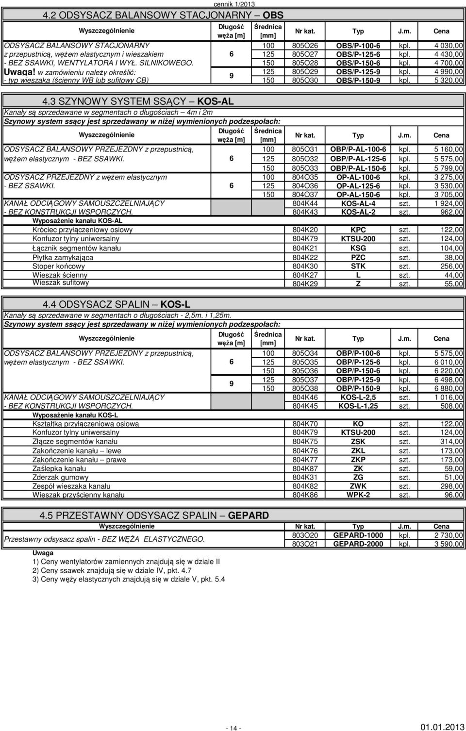 w zamówieniu należy określić: 125 805O29 OBS/P-125-9 kpl. 4 990,00 9 - typ wieszaka (ścienny WB lub sufitowy CB) 150 805O30 OBS/P-150-9 kpl. 5 320,00 4.