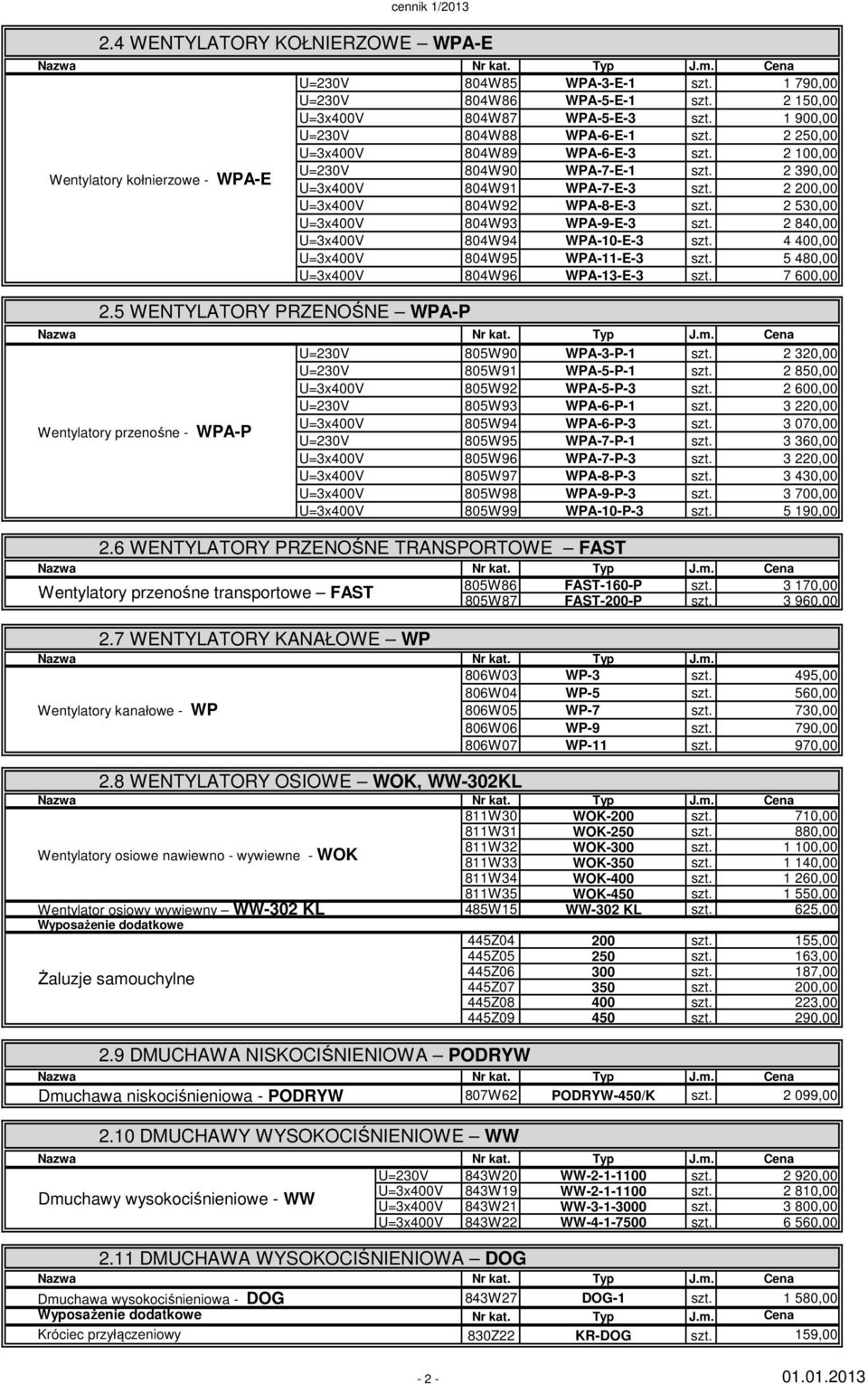 WPA-10-E-3 4 400,00 U=3x400V 804W95 WPA-11-E-3 5 480,00 U=3x400V 804W96 WPA-13-E-3 7 600,00 2.