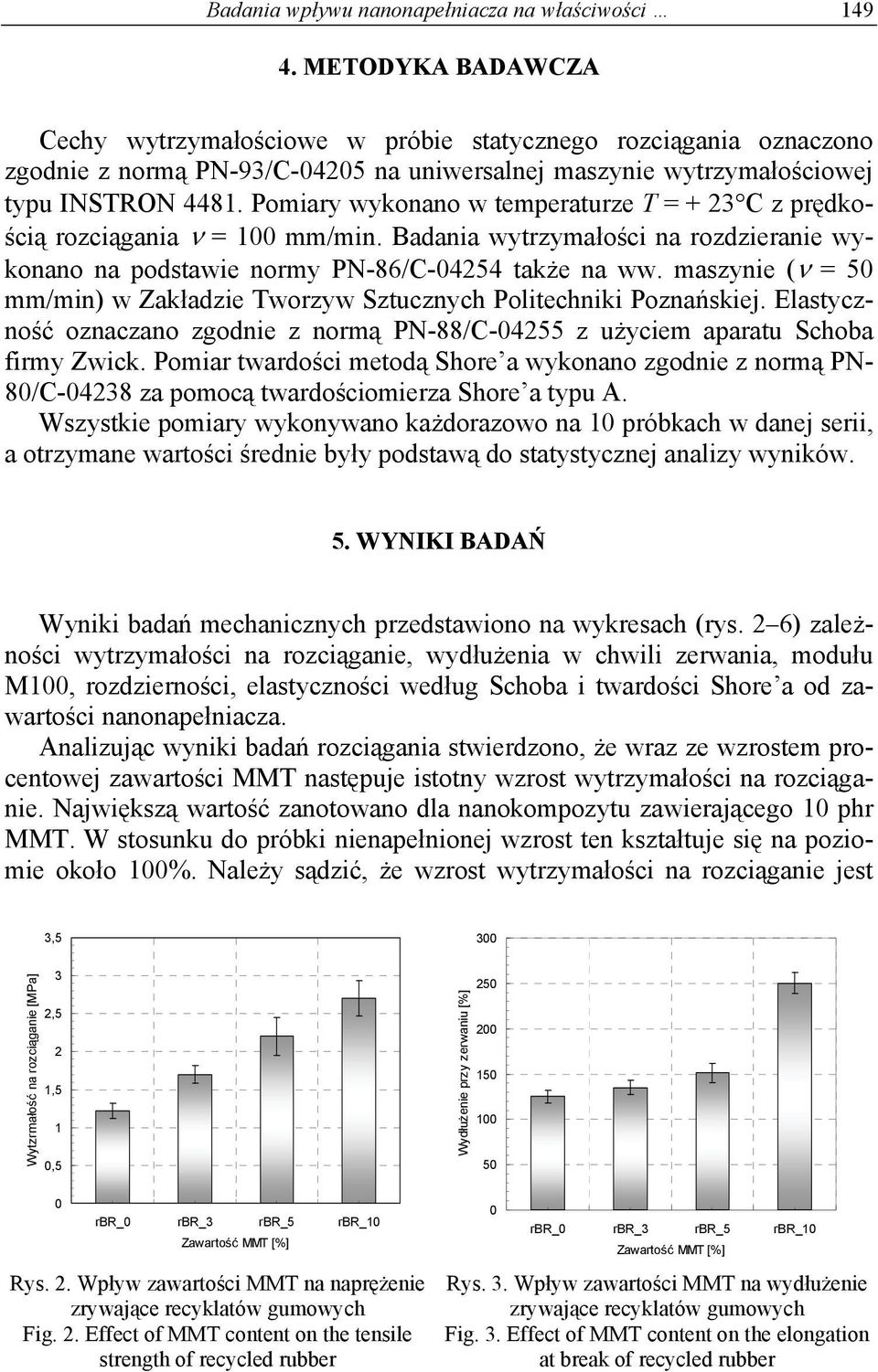 Pomiary wykonano w temperaturze T = + 23 C z prędkością rozciągania ν = 1 mm/min. Badania wytrzymałości na rozdzieranie wykonano na podstawie normy PN-86/C-4254 także na ww.