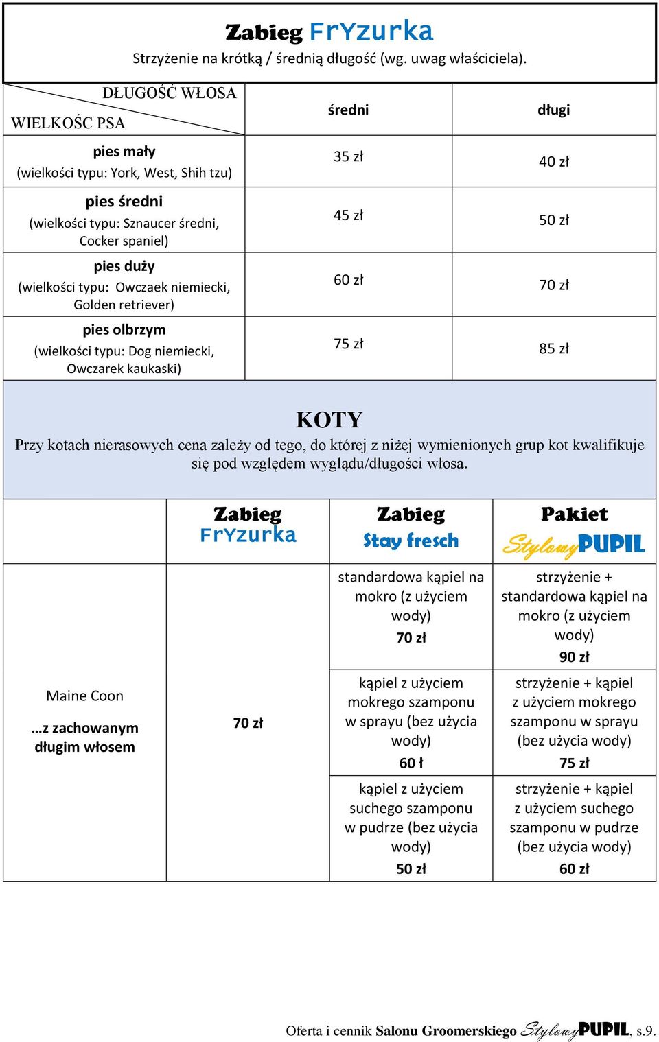 KOTY Przy kotach nierasowych cena zależy od tego, do której z niżej wymienionych grup kot kwalifikuje się pod względem wyglądu/długości włosa.