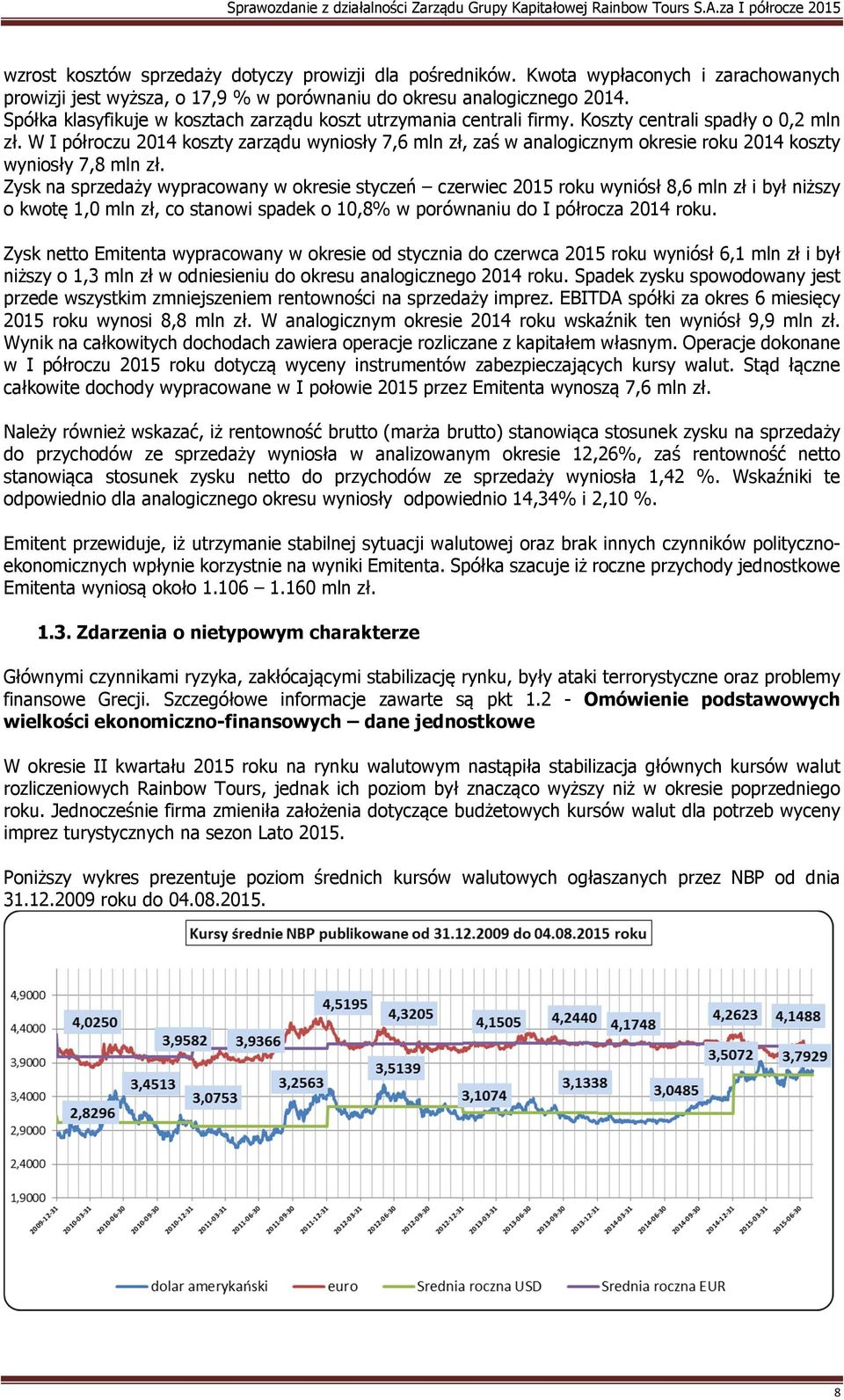 W I półroczu 2014 koszty zarządu wyniosły 7,6 mln zł, zaś w analogicznym okresie roku 2014 koszty wyniosły 7,8 mln zł.